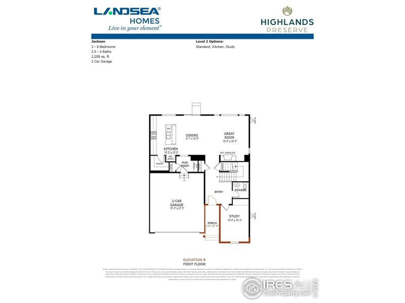 2D floor plan layout of this home in Highlands Preserve, Mead, CO (Image 1).