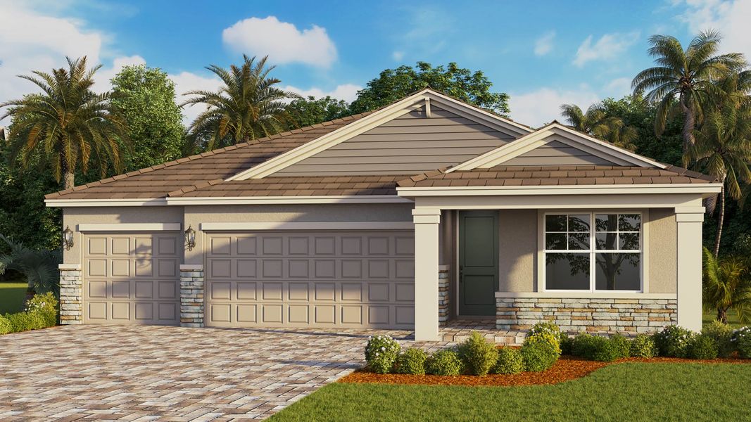 Representative exterior photo of a completed home built from the Madison by D.R. Horton in Cypress Bay West, Palm Bay, FL (Image 6). Representative exterior photo of a completed home built from the Madison by D.R. Horton in Cypress Bay West, Palm Bay, FL (Image 6).