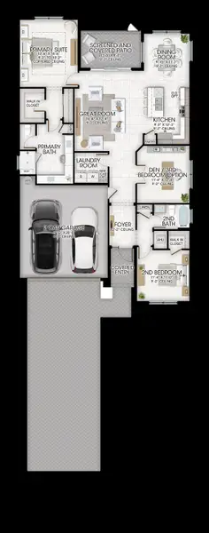 2D floor plan layout for the Ibis II by GL Homes in Valencia Vista at Riverland, Port St. Lucie, FL (Image 4).