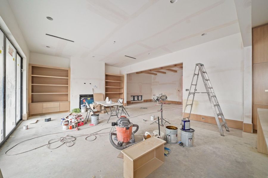 6' bookshelves flank the 7' fireplace / TV wall!