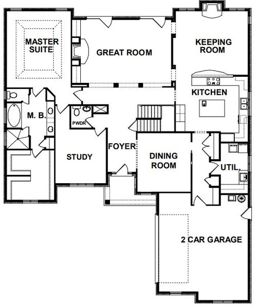 2D floor plan layout for the Harrington by Sentinel Builders, Inc. in Copperstone At Choto, Knoxville, TN (Image 2).