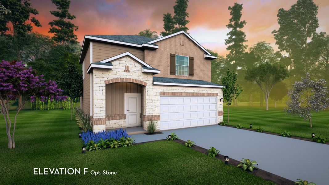 Representative exterior photo of a completed home built from the Elm by CastleRock Communities in The Canopies, Splendora, TX (Image 16). Representative exterior photo of a completed home built from the Elm by CastleRock Communities in The Canopies, Splendora, TX (Image 16).