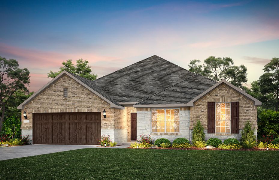 The Northlake, a one-story home with shutters and 2-car garage, shown with Home Exterior B