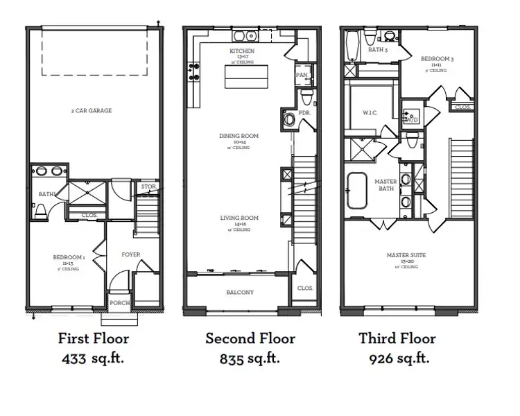 2D floor plan layout of this home in Austin Modern Lofts at Mueller, Austin, TX (Image 2).