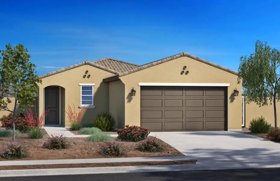 Representative exterior photo of a completed home built from the 1520 by Homes by Towne in Ryder Ranch, Surprise, AZ (Image 1). Representative exterior photo of a completed home built from the 1520 by Homes by Towne in Ryder Ranch, Surprise, AZ (Image 1).