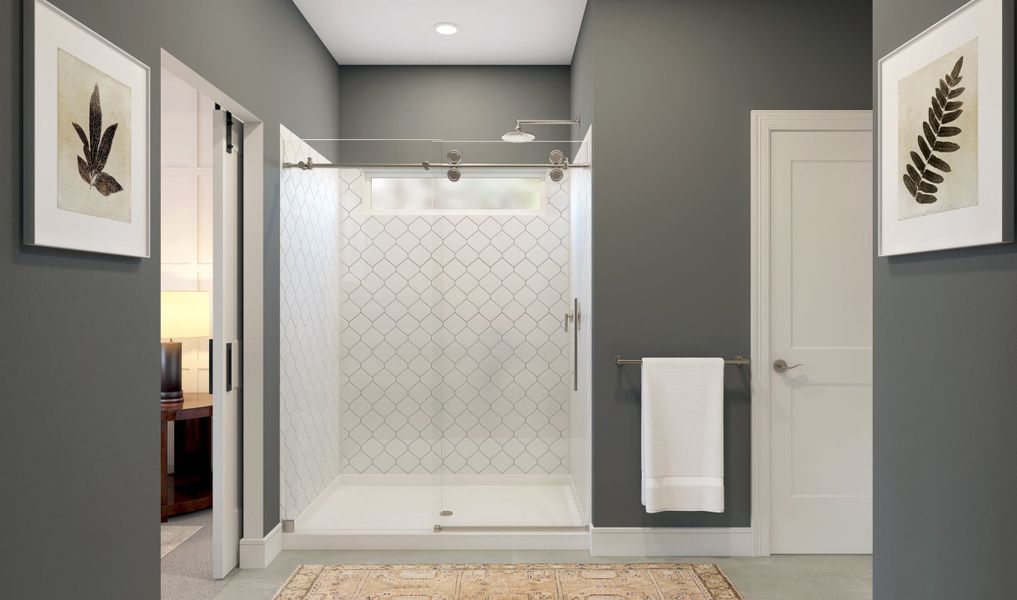 Primary bath with glass shower enclosure