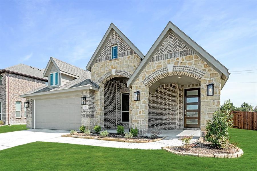 Front exterior of a new home in Arcadia Trails Classic 60, Balch Springs, TX, highlighting curb appeal (Image 26). Front exterior of a new home in Arcadia Trails Classic 60, Balch Springs, TX, highlighting curb appeal (Image 26).