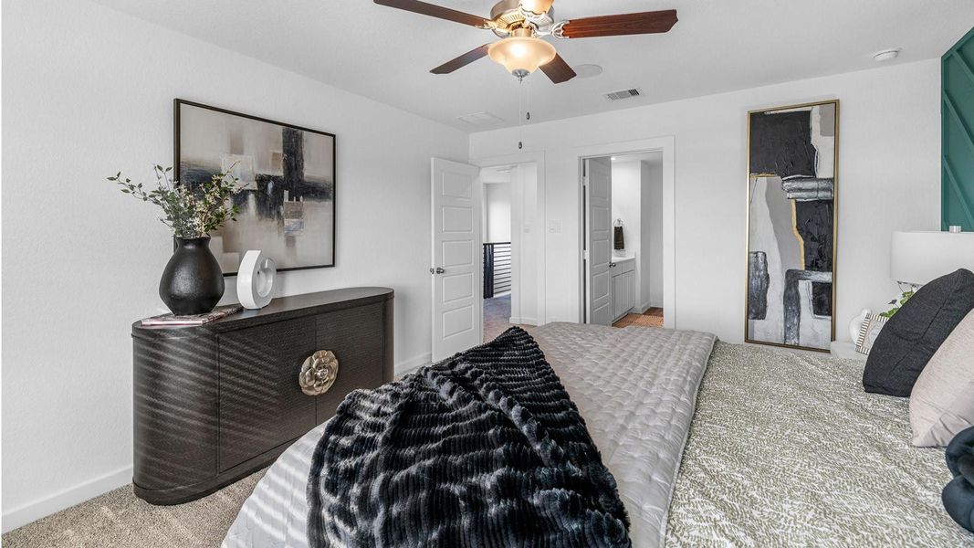 Representative photo. The second floor is designed for comfort and flexibility, highlighted by a spacious primary suite with a well-appointed bath that includes a separate shower and tub. Two additional bedrooms easily accommodate guests, while a central flex space creates endless possibilities for a game room, second living area, or personalized retreat. Representative photo. The second floor is designed for comfort and flexibility, highlighted by a spacious primary suite with a well-appointed bath that includes a separate shower and tub. Two additional bedrooms easily accommodate guests, while a central flex space creates endless possibilities for a game room, second living area, or personalized retreat.