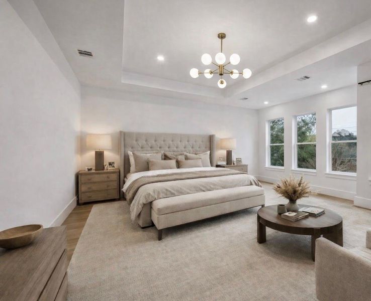 Virtually staged primary suite