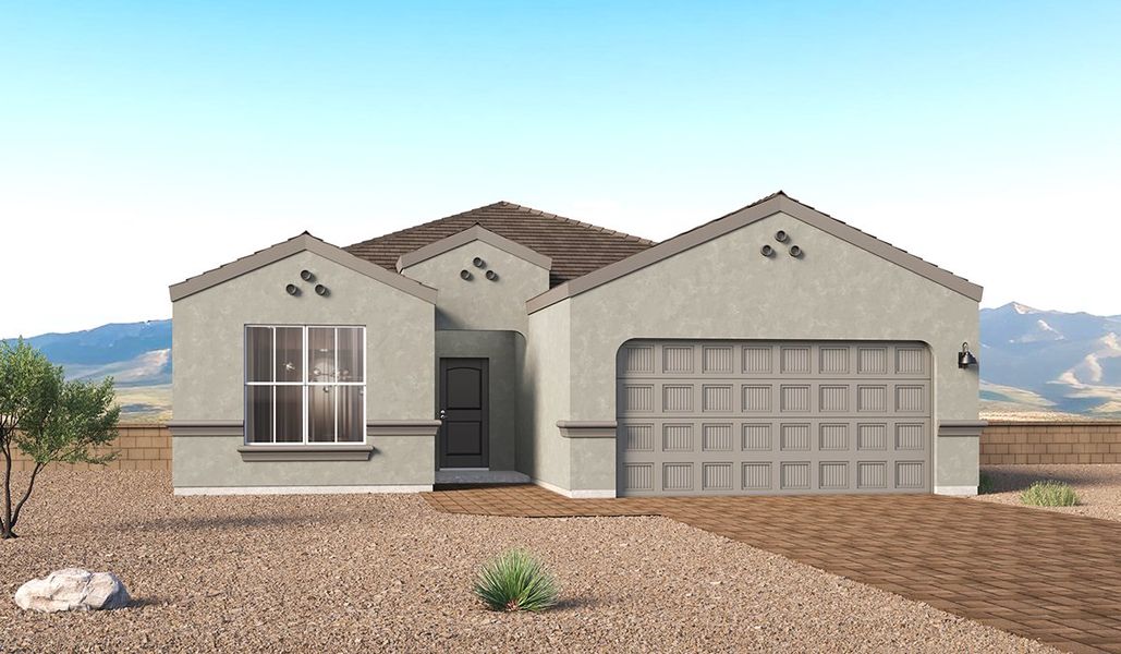 Representative exterior photo of a completed home built from the Hampton - Plan 1595 by D.R. Horton in Solterra, Green Valley, AZ (Image 4). Representative exterior photo of a completed home built from the Hampton - Plan 1595 by D.R. Horton in Solterra, Green Valley, AZ (Image 4).