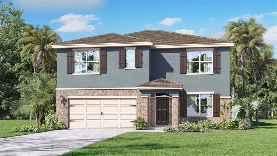 Front exterior of a new home in Crosswinds, Haines City, FL, highlighting curb appeal (Image 1).