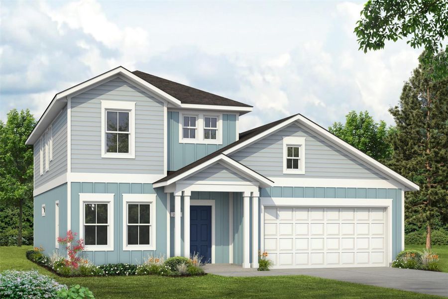 Front exterior of a new home in Cloverleaf, Austin, TX, highlighting curb appeal (Image 2).