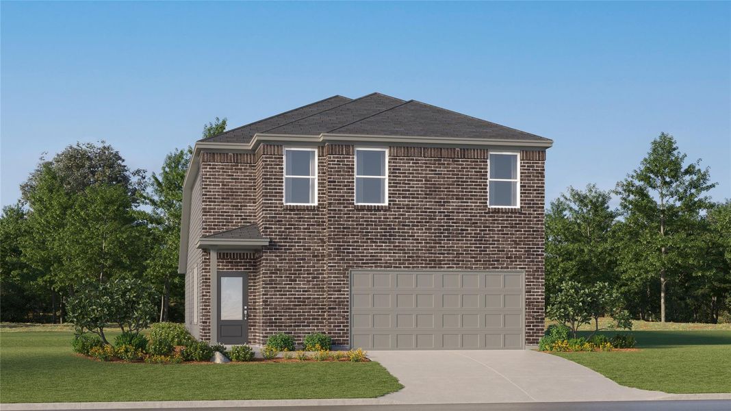 Front exterior of a new home in Elm Creek: Eventide Collection, Elgin, TX, highlighting curb appeal (Image 2).