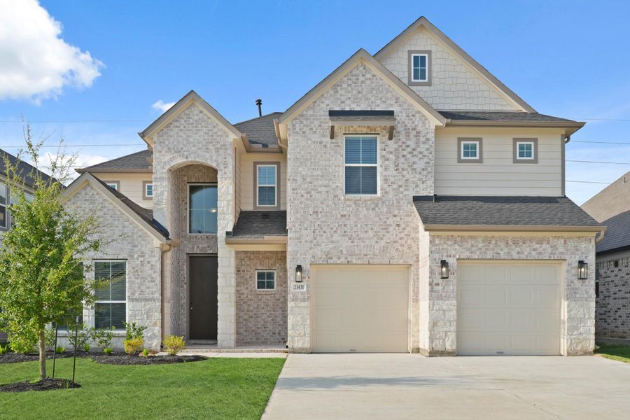 Front exterior of a new home in Morton Creek Ranch, Katy, TX, highlighting curb appeal (Image 15). Front exterior of a new home in Morton Creek Ranch, Katy, TX, highlighting curb appeal (Image 15).