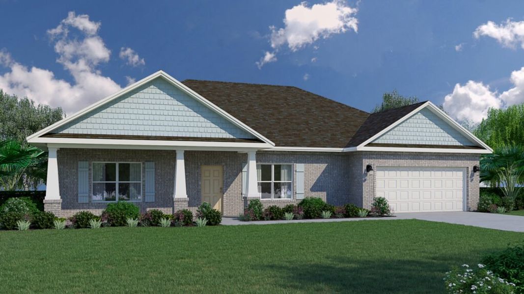 Representative exterior photo of a completed home built from the Ariana by Holiday Builders in Sanborn Hill, Milton, FL (Image 2). Representative exterior photo of a completed home built from the Ariana by Holiday Builders in Sanborn Hill, Milton, FL (Image 2).