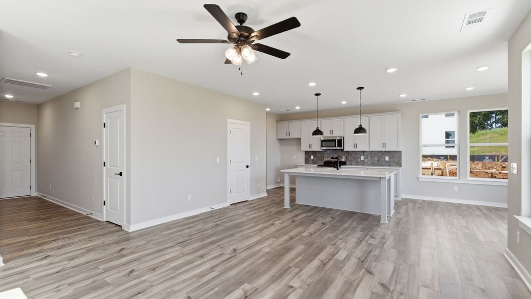 View of gathering room and kitchen