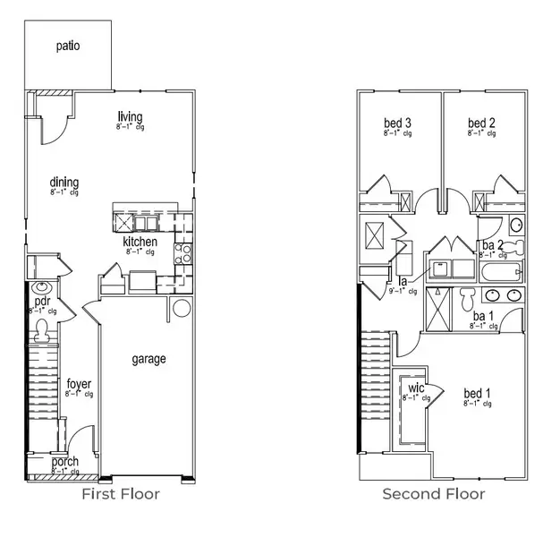 2D floor plan layout for the Pearson TH by D.R. Horton in The Pines at New Hampstead, Savannah, GA (Image 3).