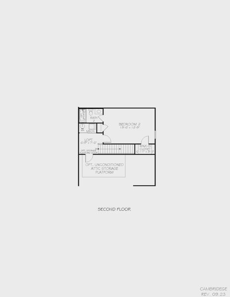 2D floor plan layout for the Cambridge by Epcon Communities in The Courtyards at Oak Grove, Durham, NC (Image 26).