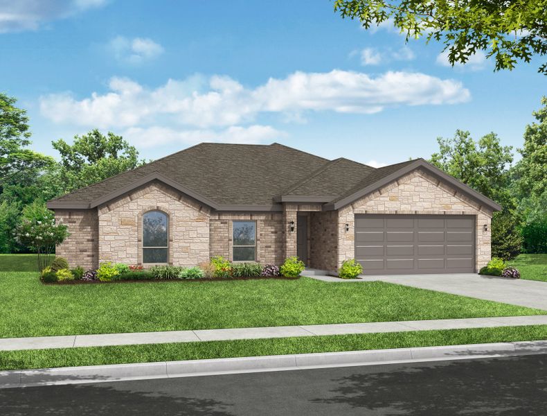 Representative exterior photo of a completed home built from the Pembridge II by Impression Homes in Mountain Valley Lake, Burleson, TX (Image 8).