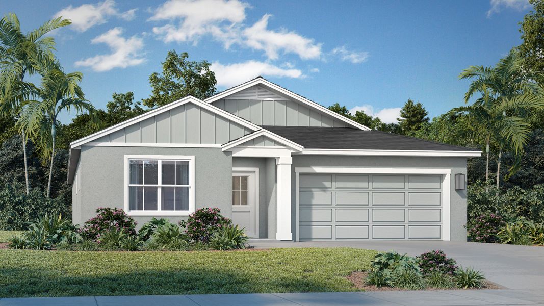 Representative exterior photo of a completed home built from the Baker by DRB Homes in Willowbrook North, Winter Haven, FL (Image 2). Representative exterior photo of a completed home built from the Baker by DRB Homes in Willowbrook North, Winter Haven, FL (Image 2).