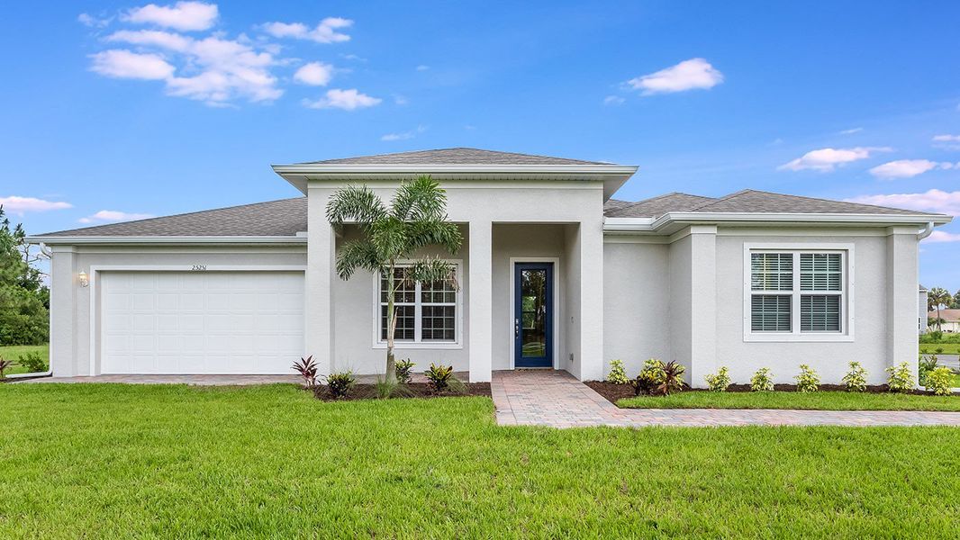 Representative exterior photo of a completed home built from the Kellen by D.R. Horton in Deep Creek Tradition Series, Punta Gorda, FL (Image 1).