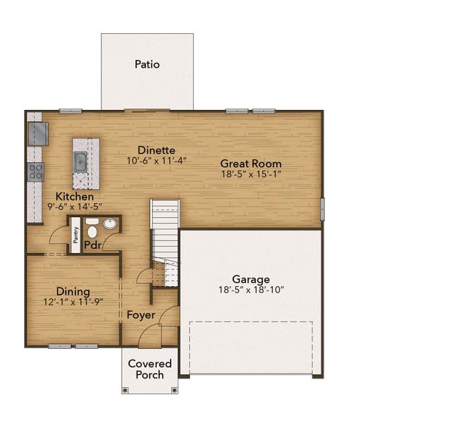 2D floor plan layout for the The Hawthorne by Chesapeake Homes in Neill's Pointe, Angier, NC (Image 4).