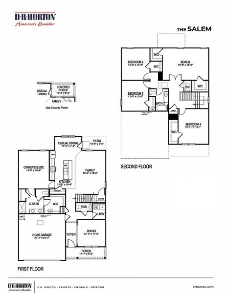 2D floor plan layout for the SALEM by D.R. Horton in Woodbridge Glen Single Family, Lebanon, TN (Image 3).