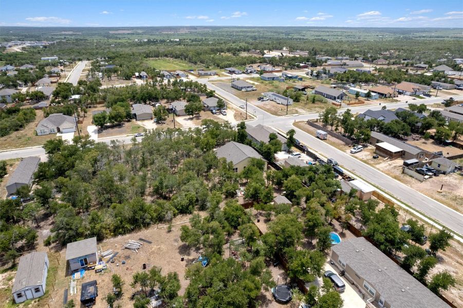 Aerial perspective of suburban area Aerial perspective of suburban area