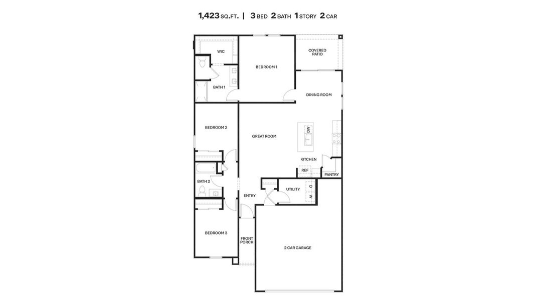 2D floor plan layout for the Baxter by D.R. Horton in The Oasis at Rocking K, Vail, AZ (Image 3).