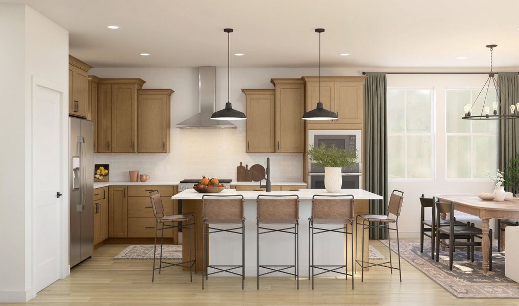 Kitchen with pendant lights over island