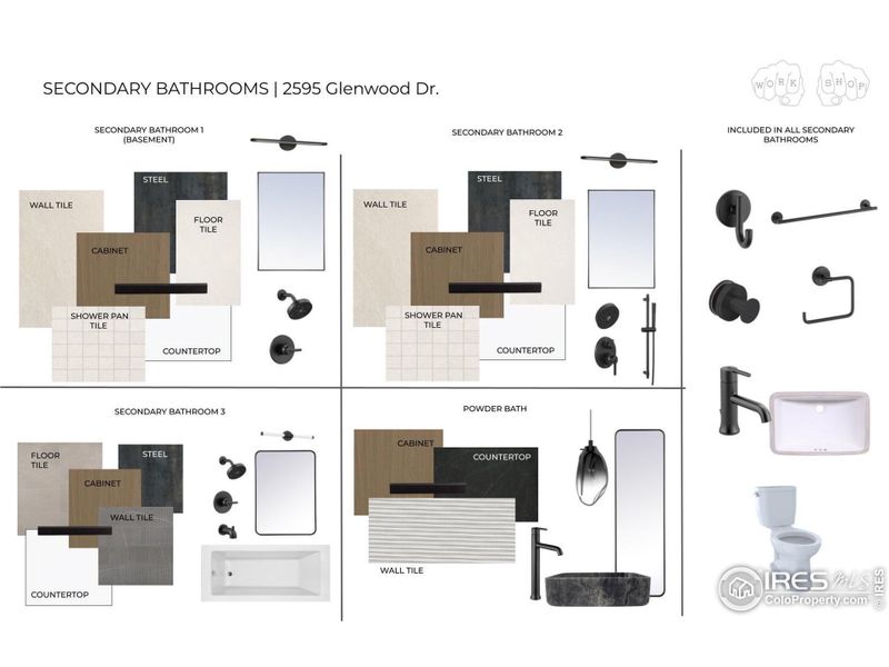 Secondary Bathroom Finishes  (for illustration and marketing purposes only, and are subject to change.)