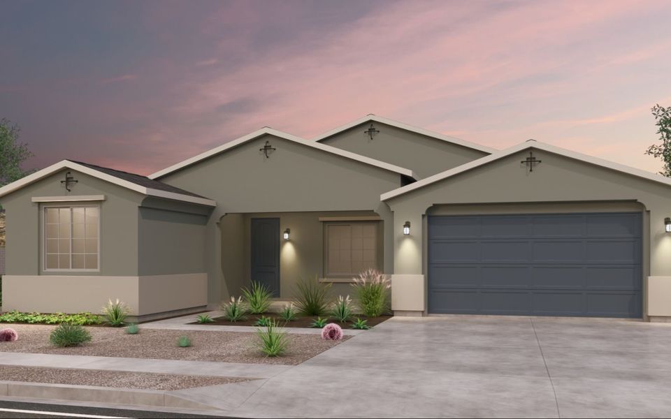 Representative exterior photo of a completed home built from the Agave by Brookfield Residential in Mariposa at Blossom Rock, Apache Junction, AZ (Image 2).
