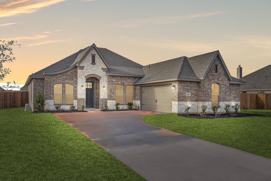 Representative exterior photo of a completed home built from the Concept 2267 by Landsea Homes in Belle Meadows, Cleburne, TX (Image 9). Representative exterior photo of a completed home built from the Concept 2267 by Landsea Homes in Belle Meadows, Cleburne, TX (Image 9).