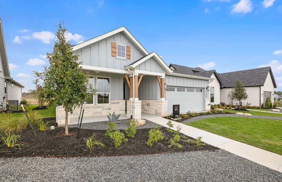 Representative exterior photo of a completed home built from the Mystique by Del Webb in Del Webb Austin at Lost Pines, Bastrop, TX (Image 37).