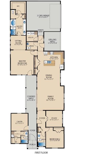 2D floor plan layout for the Catalina by Pacesetter Homes in Easton Park, Austin, TX (Image 3).