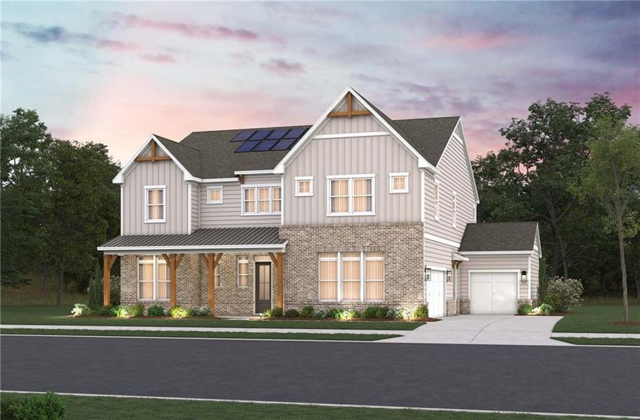 Front exterior of a new home in Estates at Daves Creek, Cumming, GA, highlighting curb appeal (Image 2). Front exterior of a new home in Estates at Daves Creek, Cumming, GA, highlighting curb appeal (Image 2).