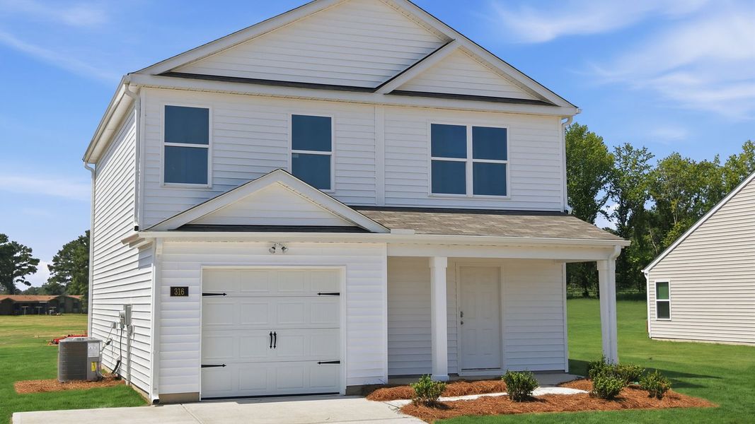 Front exterior of a new home in Hobbs Farm, Ayden, NC, highlighting curb appeal (Image 20). Front exterior of a new home in Hobbs Farm, Ayden, NC, highlighting curb appeal (Image 20).