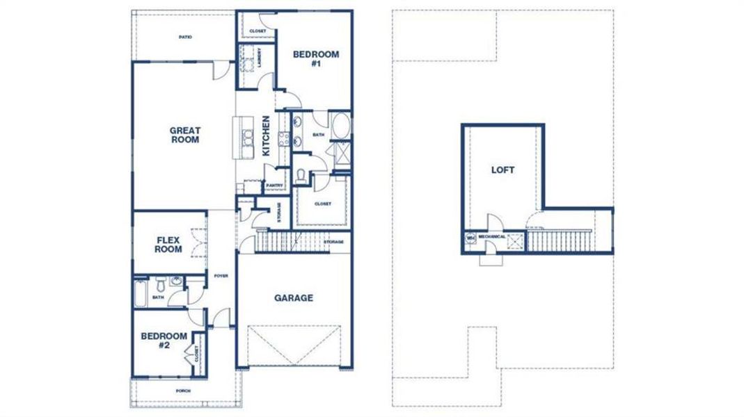 2D floor plan layout of this home in Oak Ridge Meadows - Active Adult, Locust Grove, GA (Image 2).
