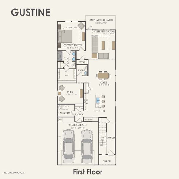 2D floor plan layout for the Gustine by Pulte Homes in Saddleback at Santa Rita Ranch, Liberty Hill, TX (Image 3). 2D floor plan layout for the Gustine by Pulte Homes in Saddleback at Santa Rita Ranch, Liberty Hill, TX (Image 3).