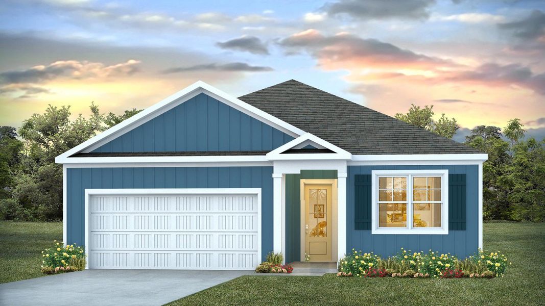 Front exterior of a new home in Bella Point, Bolivia, NC, highlighting curb appeal (Image 1).