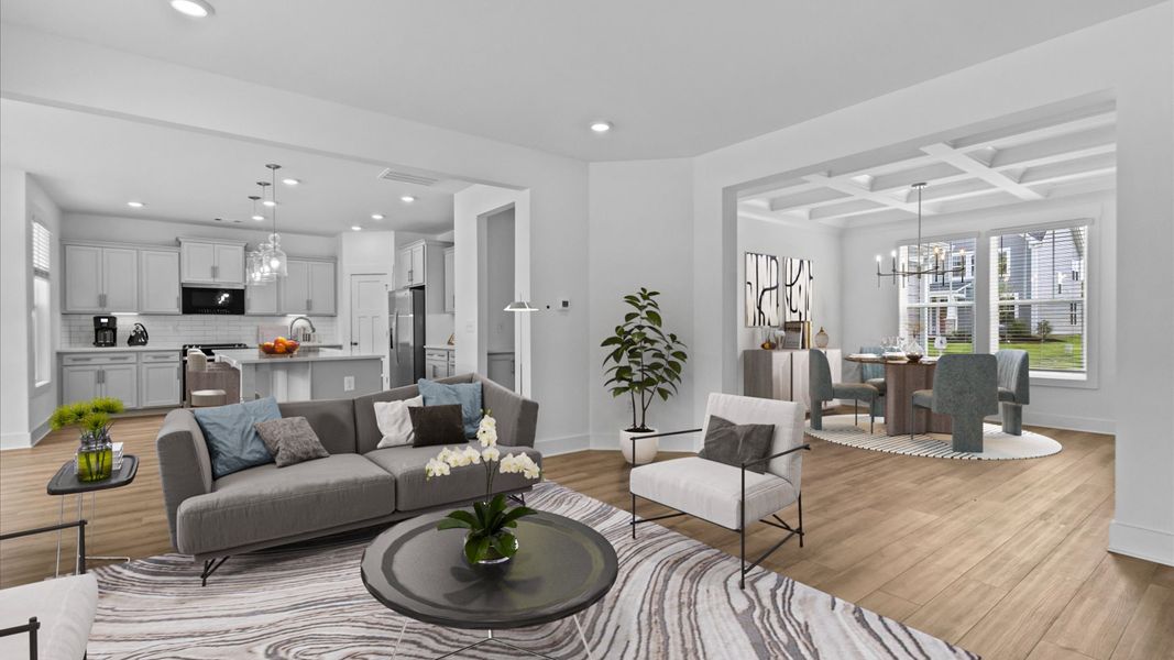 2 story single family home, all white, family room 2 story single family home, all white, family room