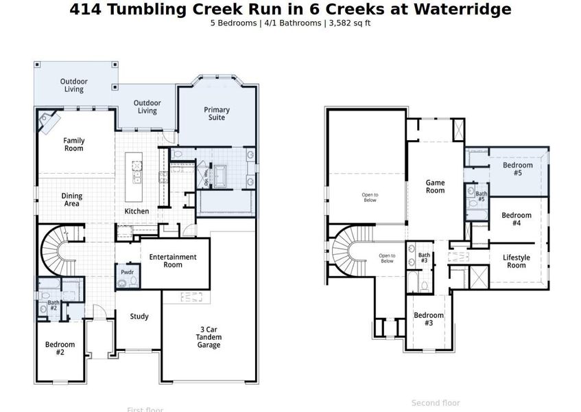 2D floor plan layout of this home in 6 Creeks at Waterridge: 60ft. lots, Kyle, TX (Image 2).
