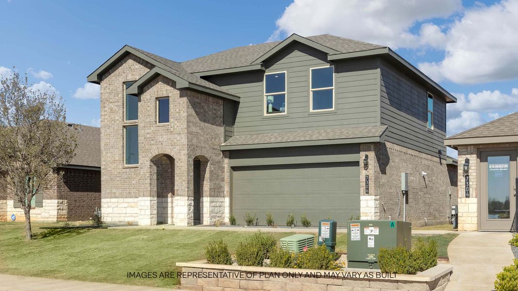 Front exterior of a new home in Overlook West, Wolfforth, TX, highlighting curb appeal (Image 2).