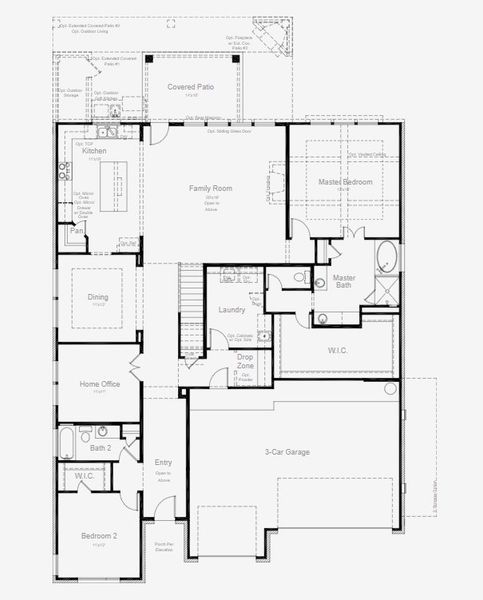 2D floor plan layout for the Keeton by Scott Felder Homes in Caliterra, Dripping Springs, TX (Image 4).