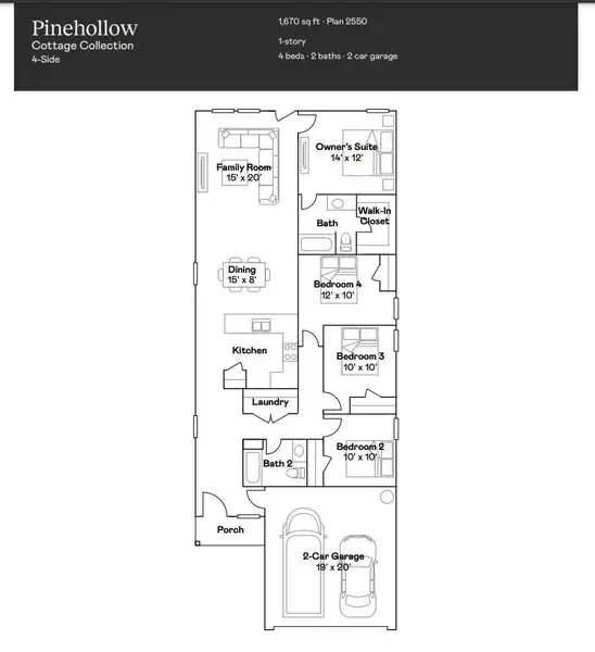 2D floor plan layout of this home in Sunterra: Cottage Collection, Katy, TX (Image 5).