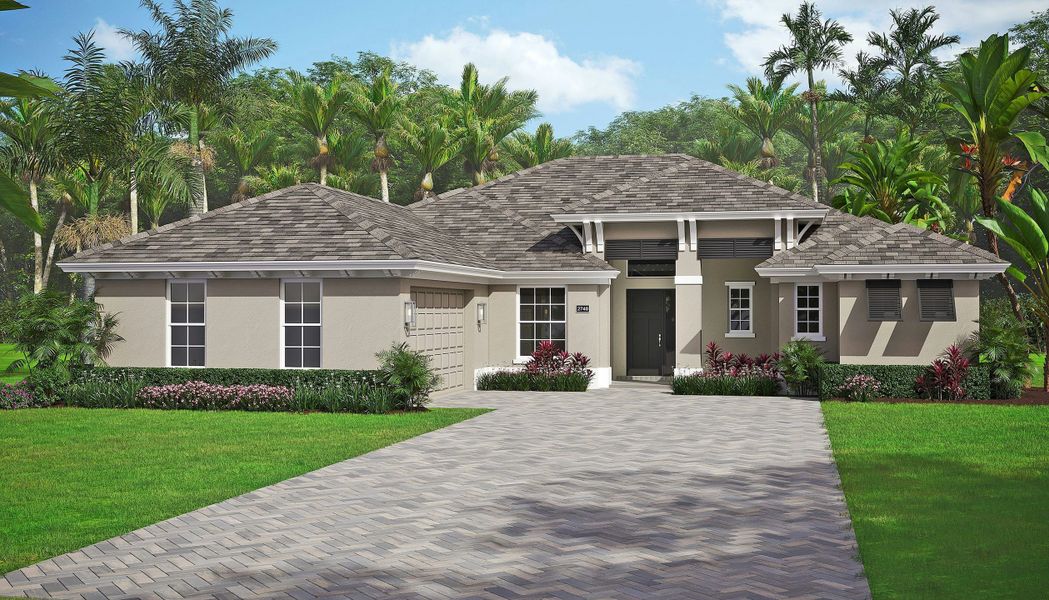 Representative exterior photo of a completed home built from the Weston by GHO Homes in High Pointe, Vero Beach, FL (Image 1).