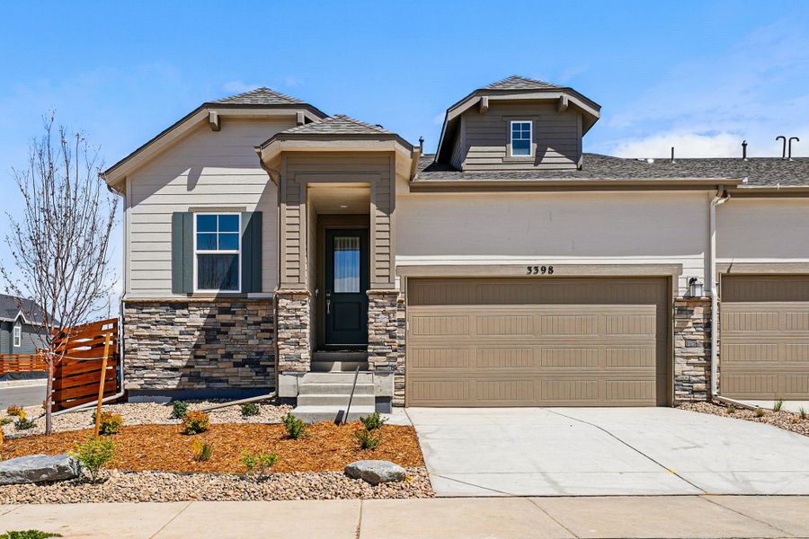 Representative exterior photo of a completed home built from the The Castlewood by Taylor Morrison in The Aurora Highlands Landmark Collection, Aurora, CO (Image 1).