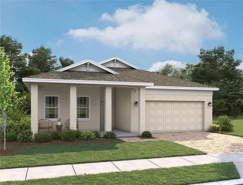 Front exterior of a new home in Hawks Run, Kissimmee, FL, highlighting curb appeal (Image 1). Front exterior of a new home in Hawks Run, Kissimmee, FL, highlighting curb appeal (Image 1).
