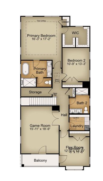 2D floor plan layout for the Timothy 2 Story by Baker Residential in Atwater Station - Village Collection, Fuquay Varina, NC (Image 7).