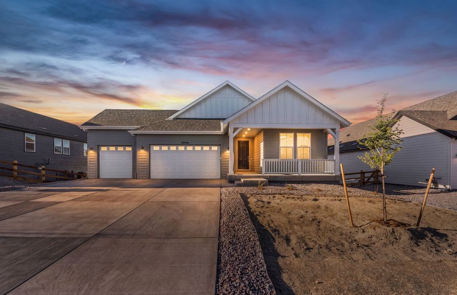 Front exterior of a new home in Independence, Elizabeth, CO, highlighting curb appeal (Image 17).